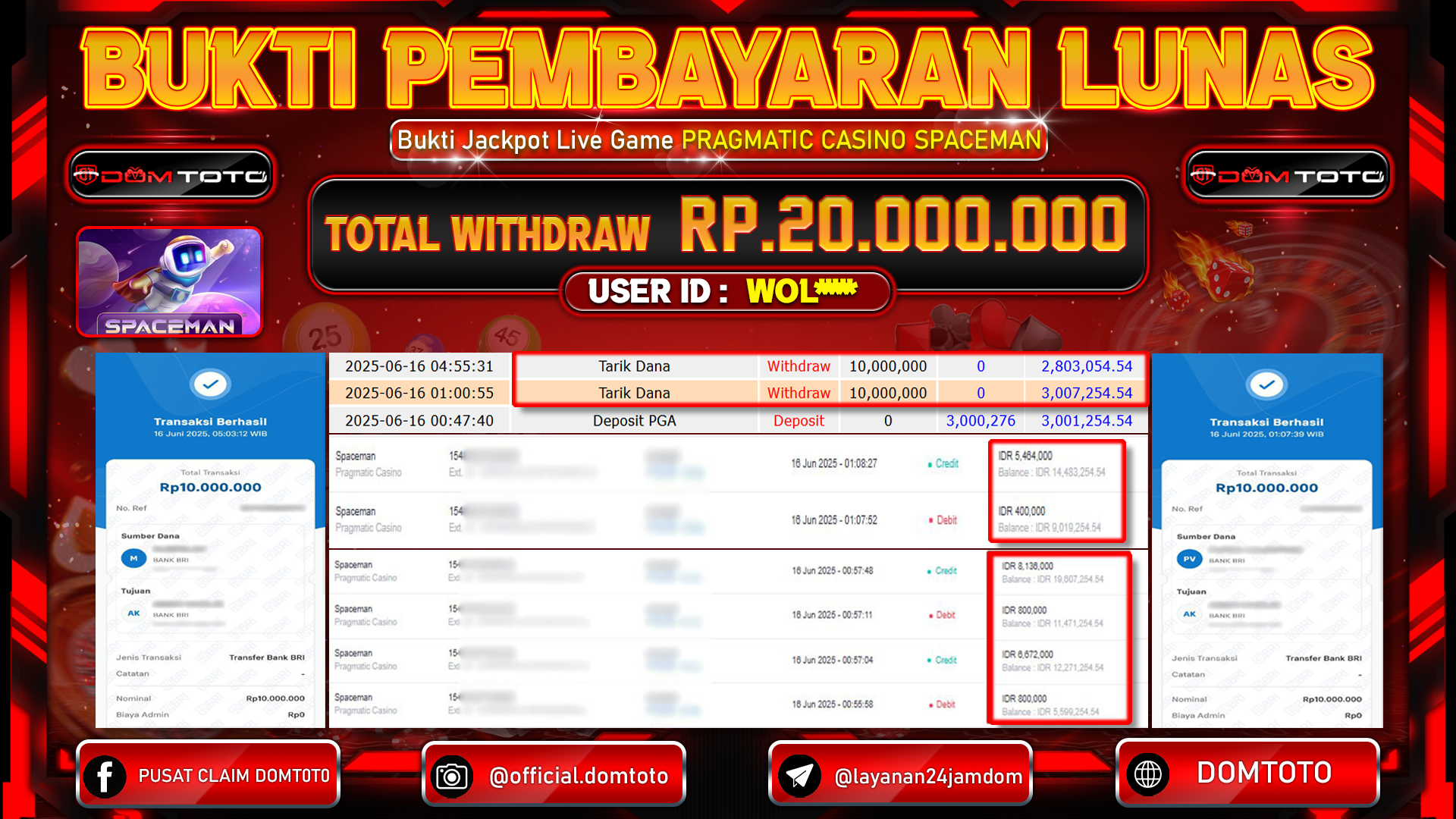 JACKPOT LIVEGAMES PRGMATIC CASINO SPACEMAN 16  JUNI 2025